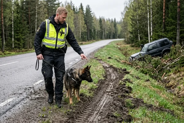 Marika Fingerroosin nimikkoteipattu Volvo suistuneena ojaan Alskatintien risteyksessä