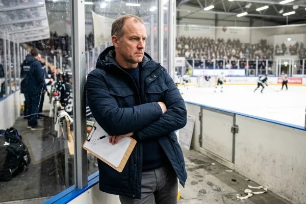 Päävalmentaja Olli Jokinen seuraamassa ottelua vaihtoaitiossa